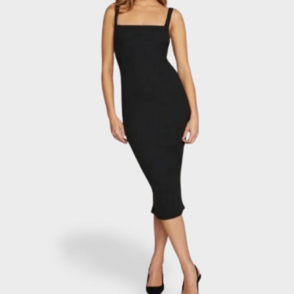 Good American 90's Black Bodycon Midi Dress Square Neck